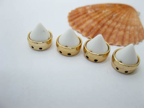 50 White Golden Rock Punk Spike Conical Stud Beads 10mm - Click Image to Close