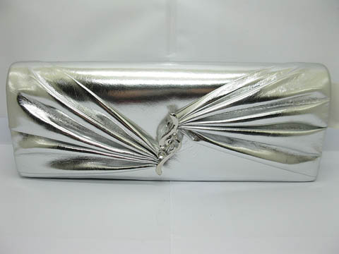 Pc Silvery Leatherette Pleated Evening Handbag Wedding Clutch - Click Image to Close