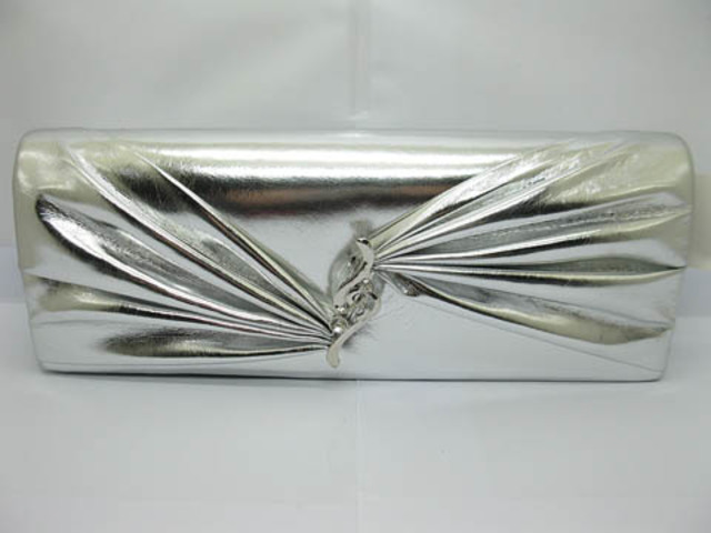 Pc Silvery Leatherette Pleated Evening Handbag Wedding Clutch Pc Silvery Leatherette Pleated Evening Handbag Wedding Clutch