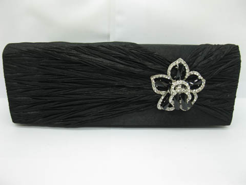 1Pc Black Satin Evening Handbag Wedding Clutch Bag w/Flower - Click Image to Close