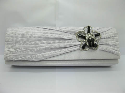 1Pc Silver Grey Satin Evening Handbag Wedding Clutch Bag Flower - Click Image to Close