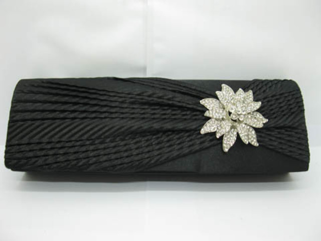 1Pc Black Satin Diamante Evening Handbag Wedding Clutch Bag 1Pc Black Satin Diamante Evening Handbag Wedding Clutch Bag