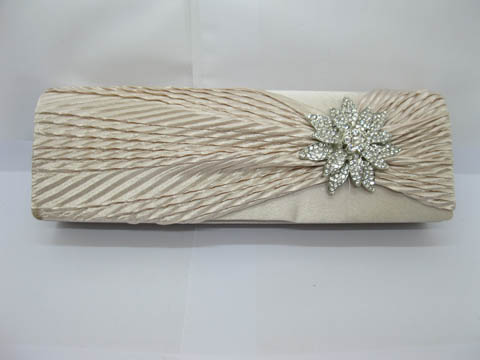 1X Khaki Satin Diamante Evening Handbag Wedding Clutch Bag - Click Image to Close