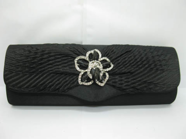 1Pc Black Satin Pleated Evening Handbag Wedding Clutch Bag 1Pc Black Satin Pleated Evening Handbag Wedding Clutch Bag