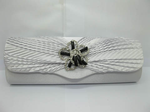 1Pc Silver Grey Satin Pleated Evening Handbag Wedding Clutch Bag - Click Image to Close
