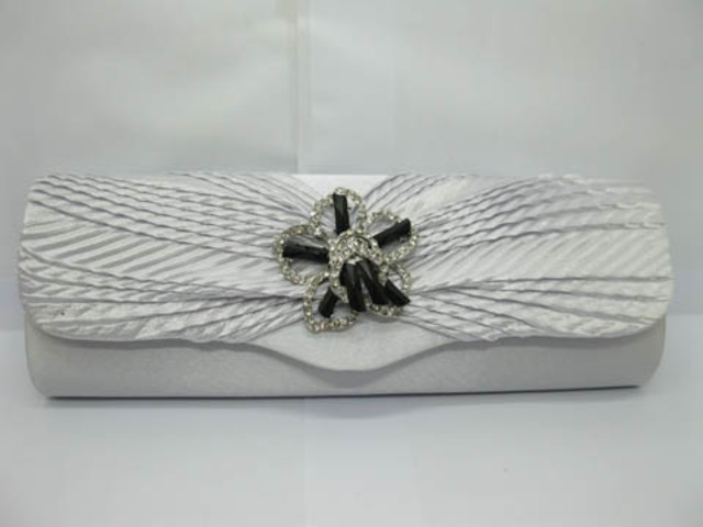 1Pc Silver Grey Satin Pleated Evening Handbag Wedding Clutch Bag 1Pc Silver Grey Satin Pleated Evening Handbag Wedding Clutch Bag