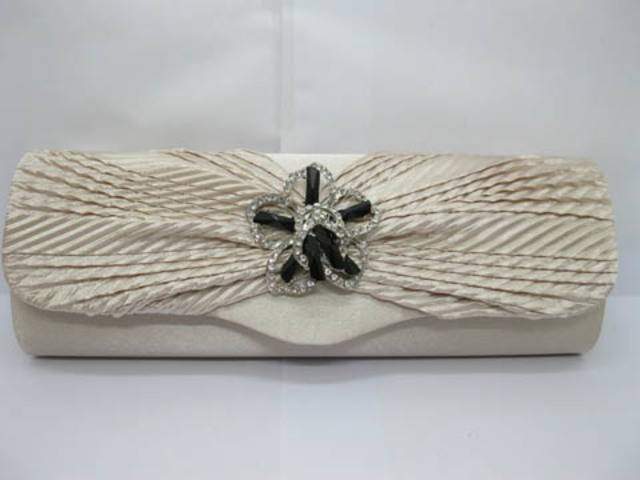 1Pc Khaki Satin Pleated Evening Handbag Wedding Clutch Bag - Click Image to Close