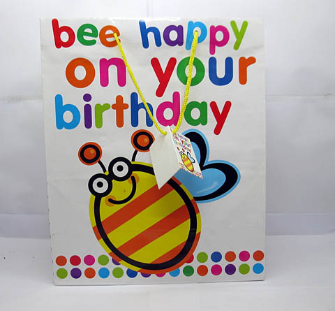 50Pcs "Birthday" Paper Gift Shopping Bags - Cartoon Bee - Click Image to Close