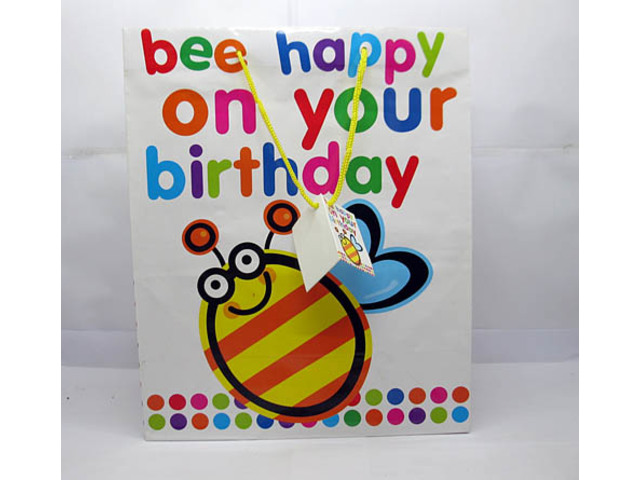 50Pcs "Birthday" Paper Gift Shopping Bags - Cartoon Bee 50Pcs "Birthday" Paper Gift Shopping Bags - Cartoon Bee