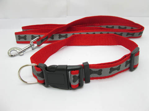 5Sets Reflective Adjustable Dog Collar & Lead Red 38-62cm - Click Image to Close
