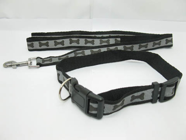 5Sets Reflective Adjustable Dog Collar & Lead Black 38-62cm 5Sets Reflective Adjustable Dog Collar & Lead Black 38-62cm