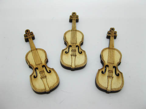 98 Wooden Violin Beads Charms Craft Embellishment 50x17mm - Click Image to Close