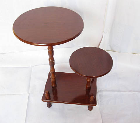 New Round Wooden Double Side Table on Pedestal - Click Image to Close
