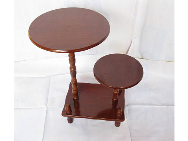 New Round Wooden Double Side Table on Pedestal