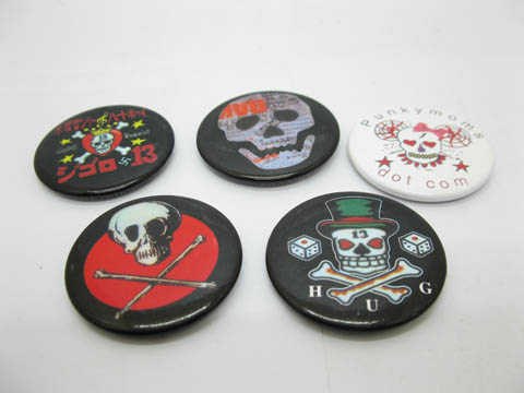 200X 45mm Skull Style Button Pin Badges Assorted - Click Image to Close