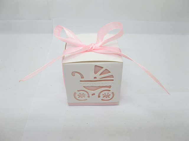 50 Baby Carriage Cutout Bomboniere Gifts Boxes - Baby Pink - Click Image to Close