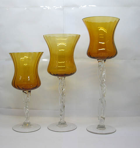 1Set X 3Pcs Brown Yellow Stemmed Glass Candle Holder Wedding Fav - Click Image to Close