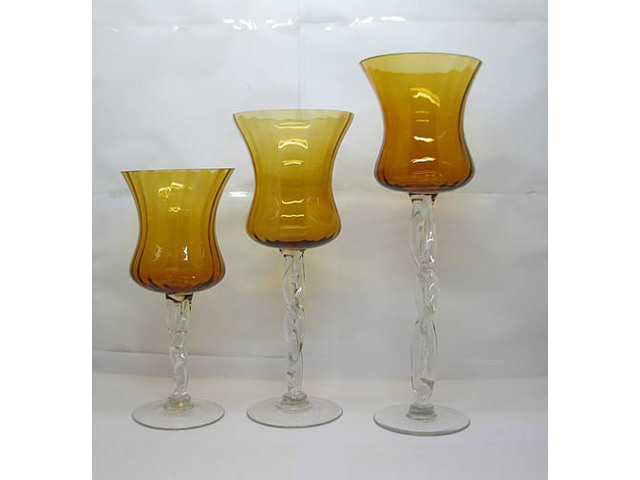 1Set X 3Pcs Brown Yellow Stemmed Glass Candle Holder Wedding Fav - Click Image to Close