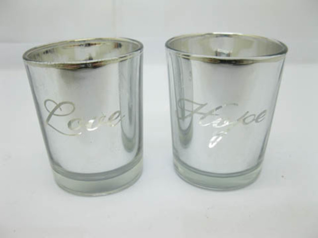 144 Silver Glass Tea Light Holder Wedding Favor Words On