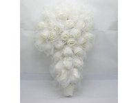 1X Artificial White Rose Wedding Bridal Teardrop Bouquet w/Powde