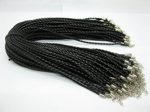 100 Black Leatherette Knitted String Connector For Necklace - Click Image to Close
