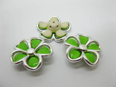 40Pcs Blossom Flower Hairclip Jewelry Finding Beads - Green - Click Image to Close