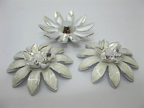 10Pcs Enamel Flower Hairclip Jewelry Finding Beads - Silver - Click Image to Close