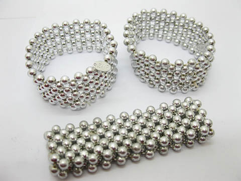 40X Slivery Beaded Stretchable Bracelets 25mm Wide - Click Image to Close
