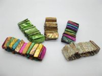 12 Colorful Elastic Dyed Sea Shell Wide Bracelet - Oblong