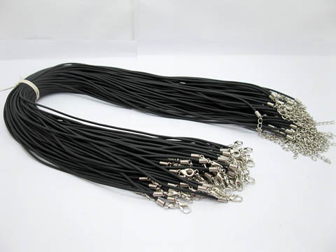 100 Black Rubber Strings With Connector For Necklace 2MM Thick - Click Image to Close