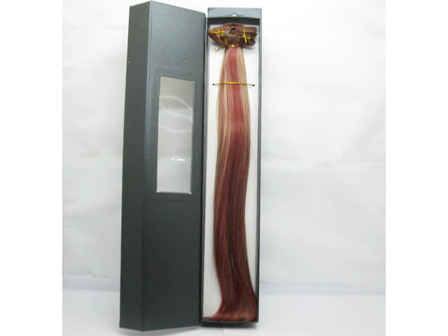 5Pcs New Long Hair Extensions 42cm Long - Blond on Red - Click Image to Close