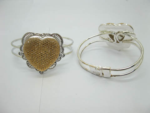 12 Golden Heart Top Metal Bangles with Case - Click Image to Close