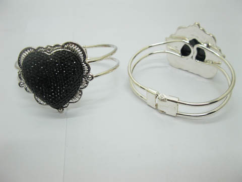 12 Black Heart Top Metal Bangles with Case - Click Image to Close