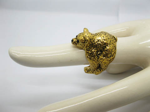 3x12 Golden Plated Bear Shaped Alloy Metal Rings 19mm Dia. - Click Image to Close