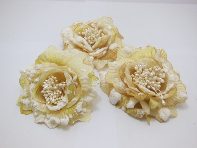 12 Beige Peony Flower Elastic Scrunchies & Brooch 10cm - Click Image to Close