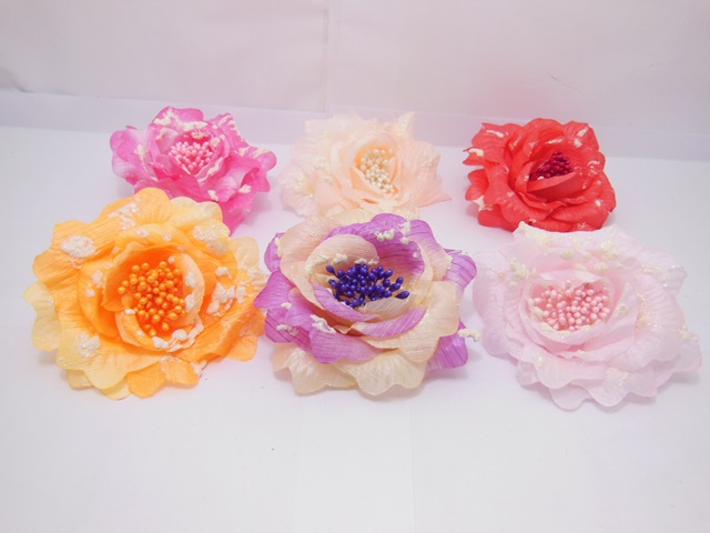 12 Peony Flower Elastic Scrunchies & Brooch Hair Elastic
