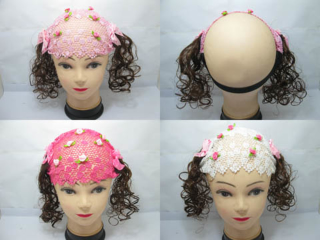 12Pcs Lovely Girls Lace Mini Rose Flower Headband with Wigs 12Pcs Lovely Girls Lace Mini Rose Flower Headband with Wigs