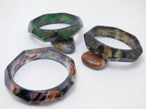 12 Wide Octangle Bangles Bracelets Assorted 66mm Dia. - Click Image to Close
