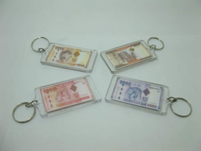 5Sheets X 12Pcs Plastic Banknotes Keyrings Assorted - Click Image to Close