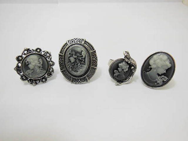24 New Fashion Lady Cameo Rings Assorted with Display Case