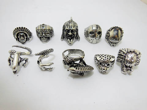 24X Men's Scary Design Metal Rings Assorted - Click Image to Close