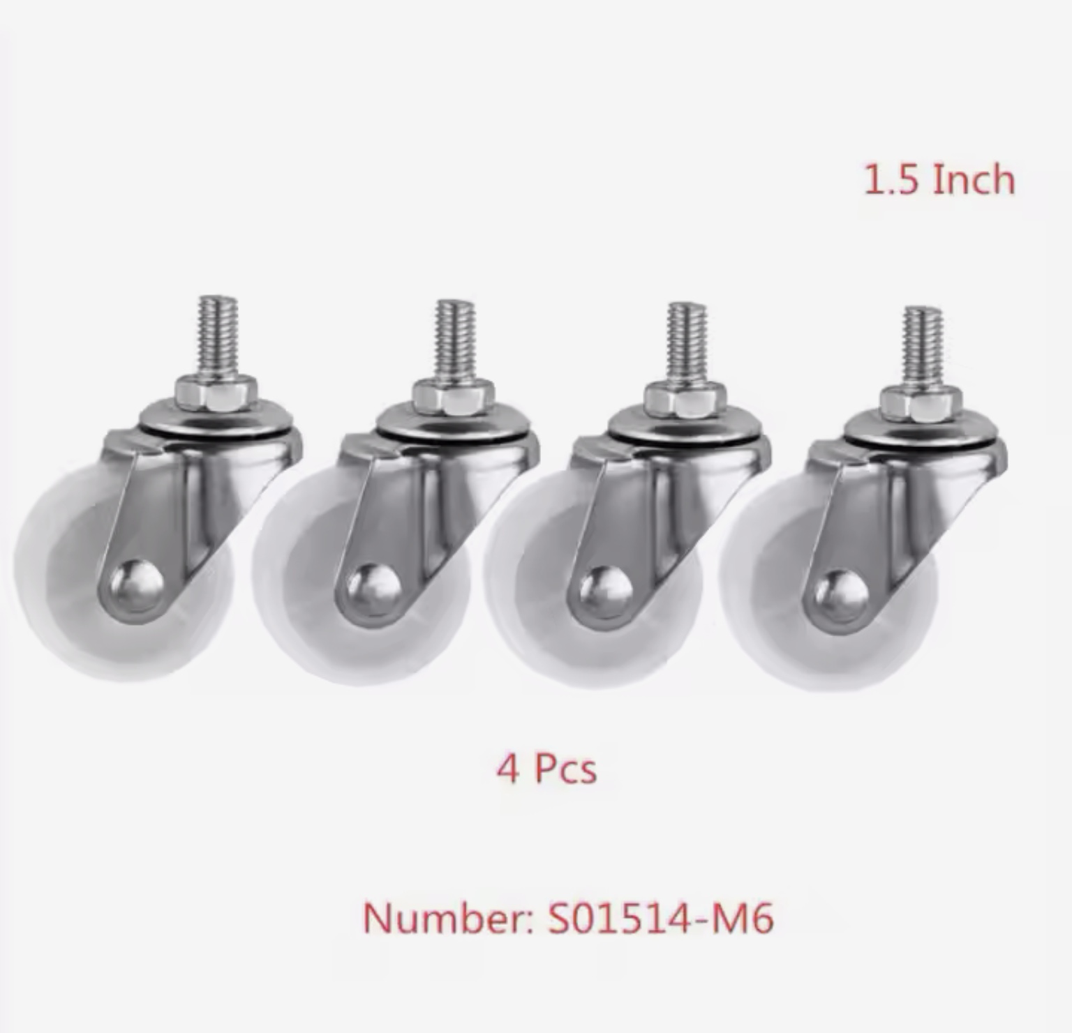 4 New White Castor Wheels 1.5" for Sheliving or Trolley 4 New White Castor Wheels 1.5" for Sheliving or Trolley