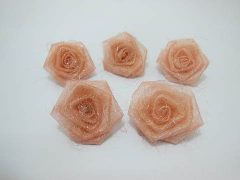 100 Hand Craft Peach Organza Rose Flowers Embellishments - Click Image to Close