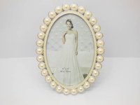 1X European Elegant Ivory Pearl Wedding Photo Frame - Oval