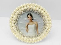 1X Rhinestone & Pearl Wedding Photo Frame - Round