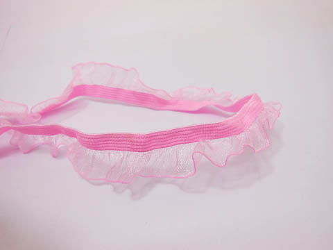 65 Yards Pink Elastic Ruffle Lace Lacemaking Craft Trim - Click Image to Close