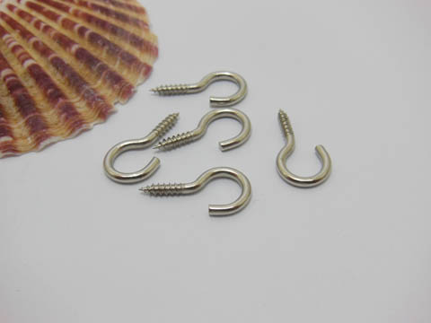 490 Nickel Plated Screw Eye Bails for Top Drilled Findings 21x10 - Click Image to Close