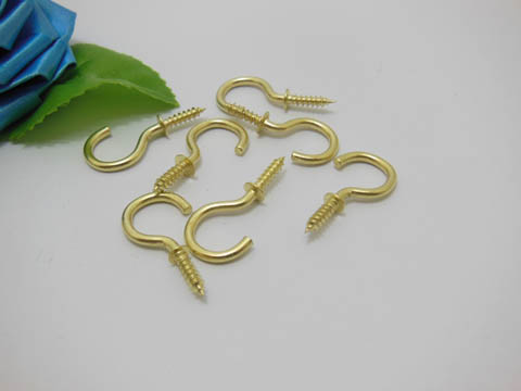 190 Golden Plated Screw Cup Hook Eye for Curtain Thread 28x14mm - Click Image to Close