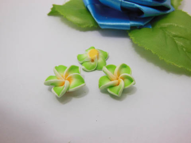 100 Green Fimo Beads Frangipani Jewellery Finding 1.5cm