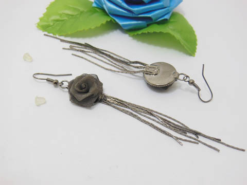 12Pairs Rose Flower Hook Earrings with Long Chain Tassel - Click Image to Close
